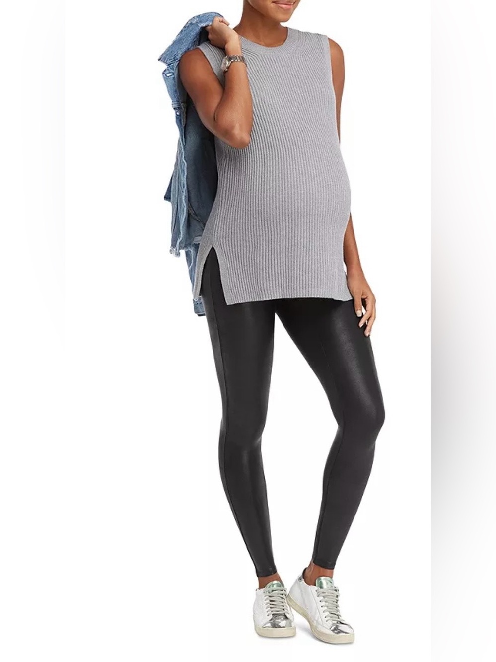 SPANX Maternity Black Faux Leather High Rise Stretch Leggings Fall Party Evening
